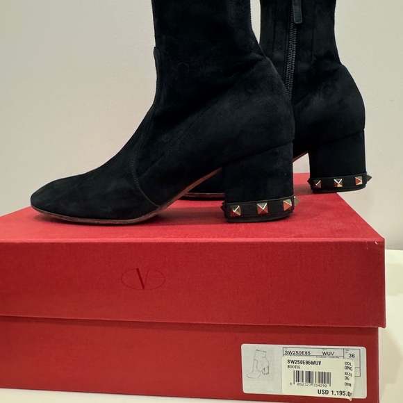Valentino rockstud Black Ankle Boots with Studded Heel - Picture 8 of 11
